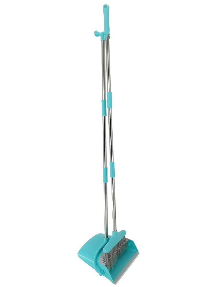 Extendable Long Handle Broom and Dustpan Set, Stainless Lightweight Upright S...