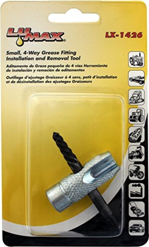 LX-1426 Silver Small Four-Way Grease Fitting Tool, Small for ¼-28 Threads,