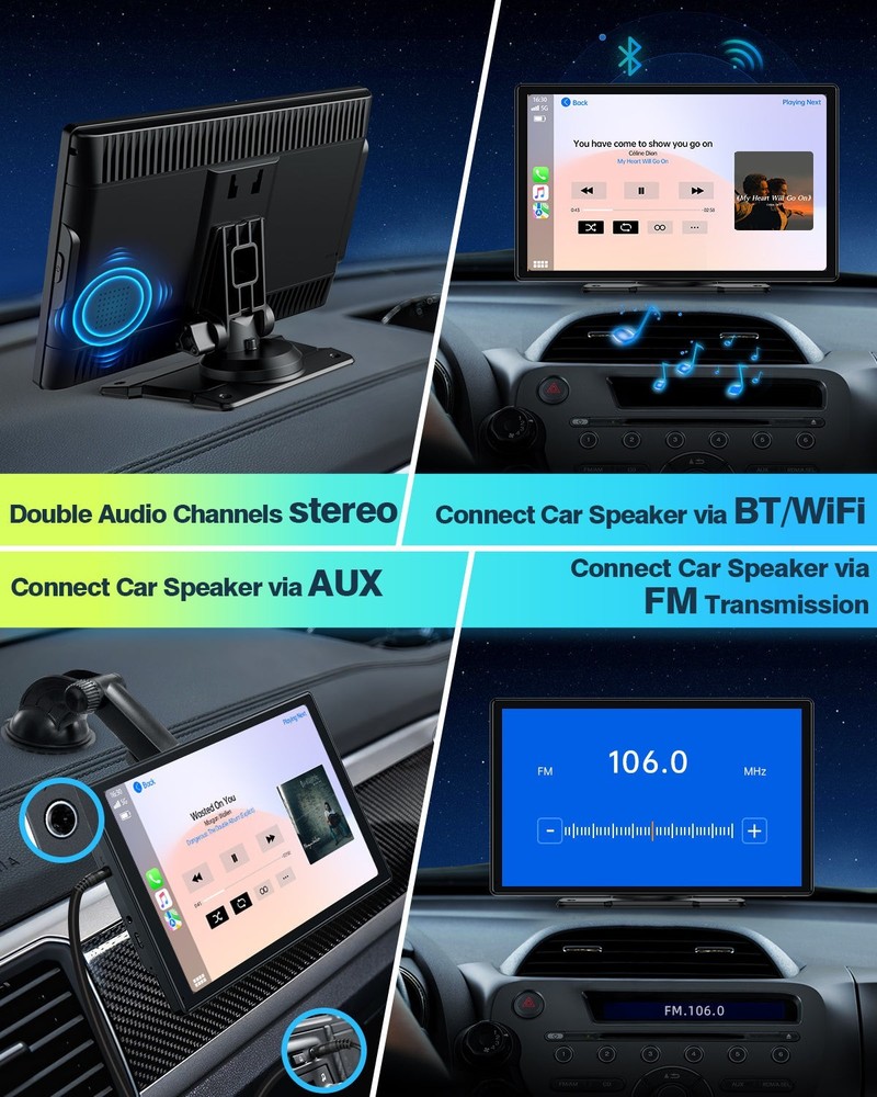 Portable Wireless Apple CarPlay and Android Auto 9" IPS Touch Screen w/ Rear Cam