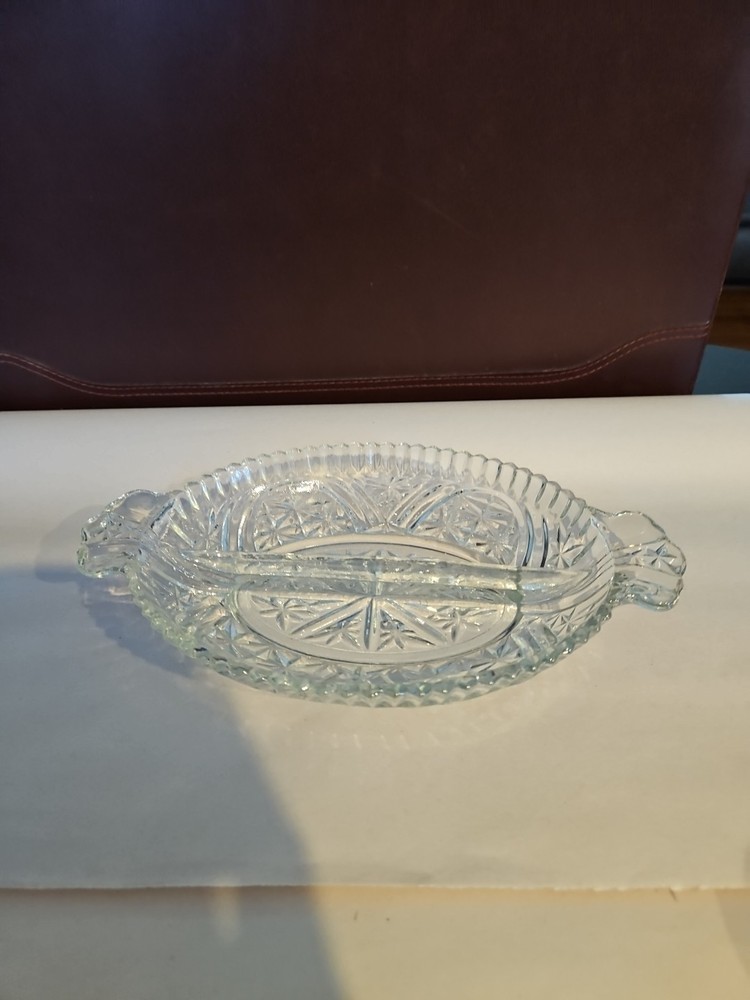 Clear Glass Serving Dish Divided 7.75" Opening
