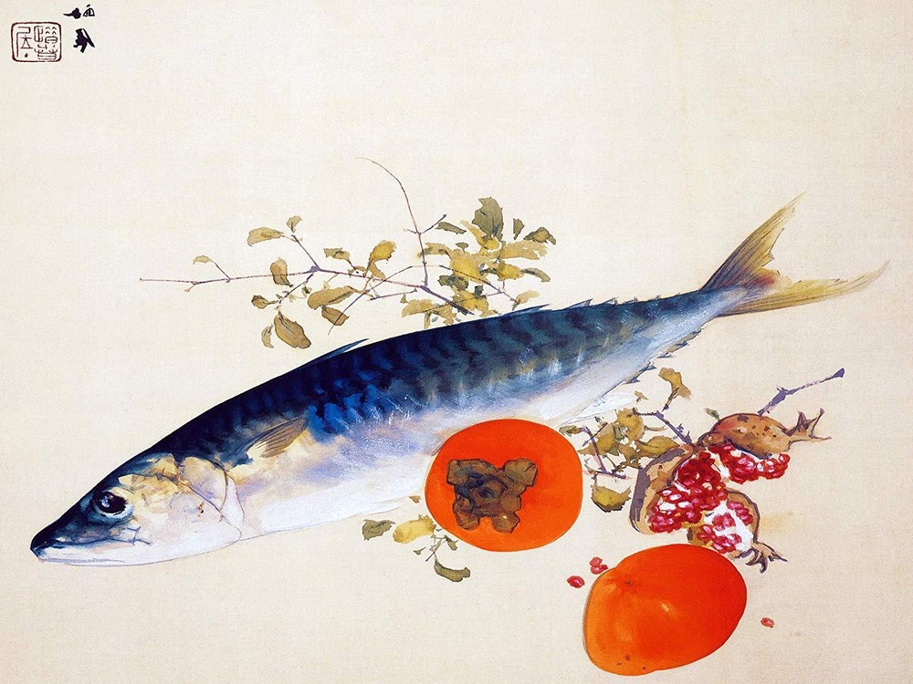 Japan Fish Fruit by Takeuchi Seiho Tile Mural Kitchen Backsplash Marble Ceramic