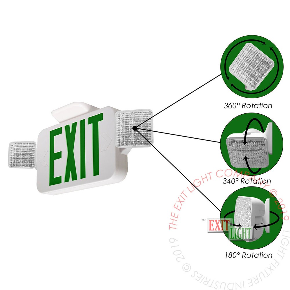 LFI Lights | Green LED Exit Sign Emergency Light Combo | 2 Pack COMBO2-G-W-BB-2