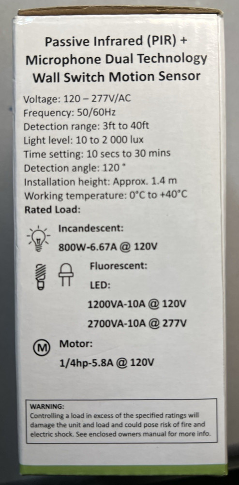 Dual Technology SK902IN Passive Infrared Microphone Wall Switch Motion Sensor