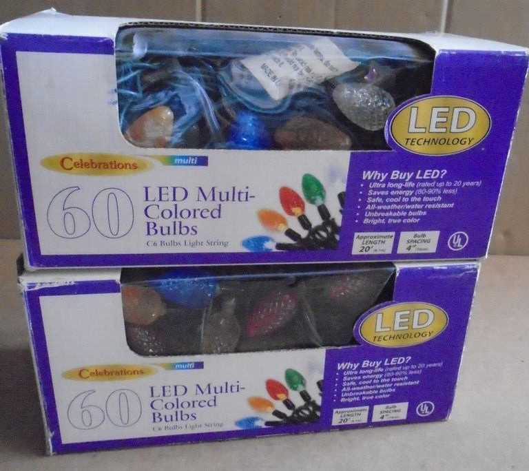 Christmas Lights Celebrations Multi-Color LED 60 Bulbs (C6) 2-String SETS