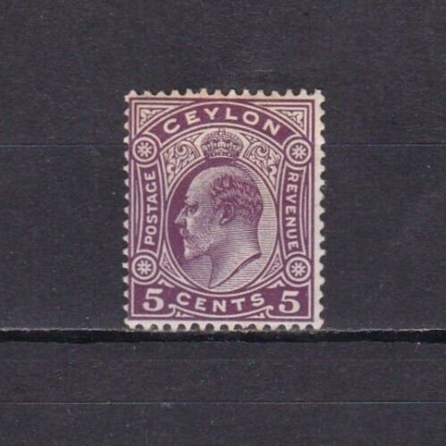 1908 Ceylon Stamp #197 Purple 5-Cent King Edward VIII (Unused, Hinged)