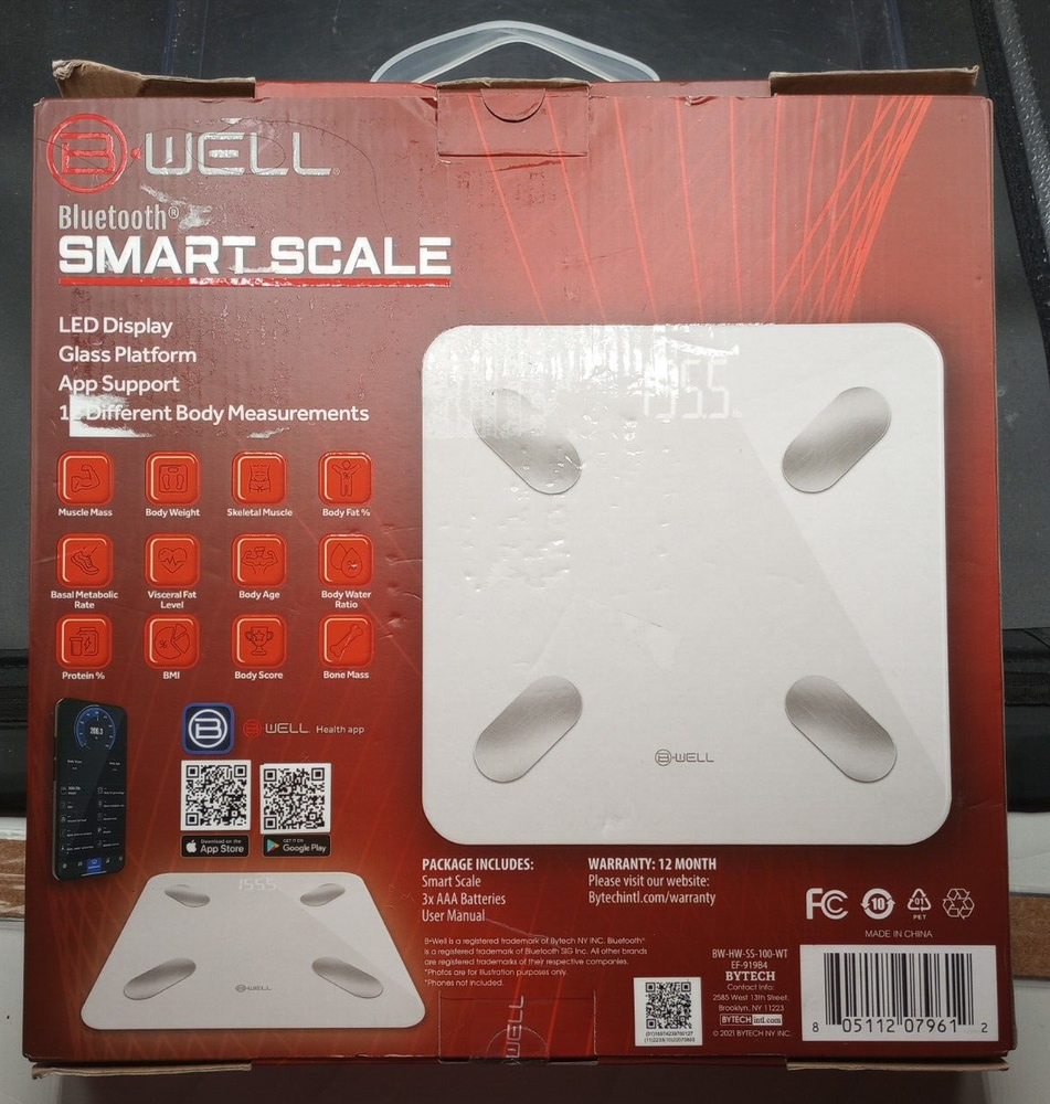 Bytech B-Well Bluetooth Smart Scale w/LED Display - Open Box.