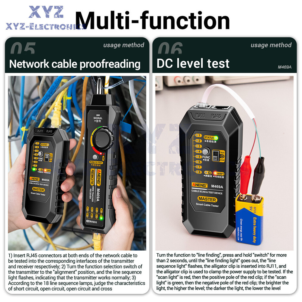 ANENG M469A Multifunctional Network Cable Tracker Networking Analyzer RJ45 RJ11