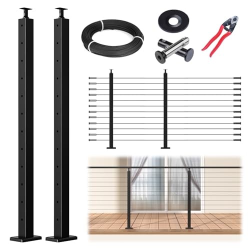5-10FT Modular Black Cable Railing Kit 42 Inch 2 42" 5-10ft Level post kit