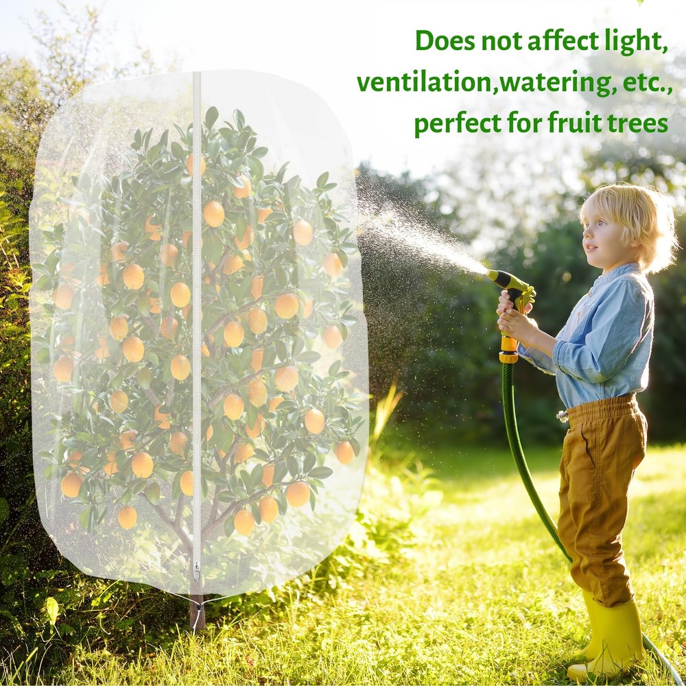 3pcs Fruit Tree Netting with Zipper and Drawstring,2.62 * 2.62*3.28 ft, Clear