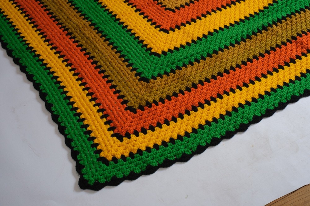 Crocheted Modern Granny Afghan Handmade 48" by 66" Fall Colors CLEAN