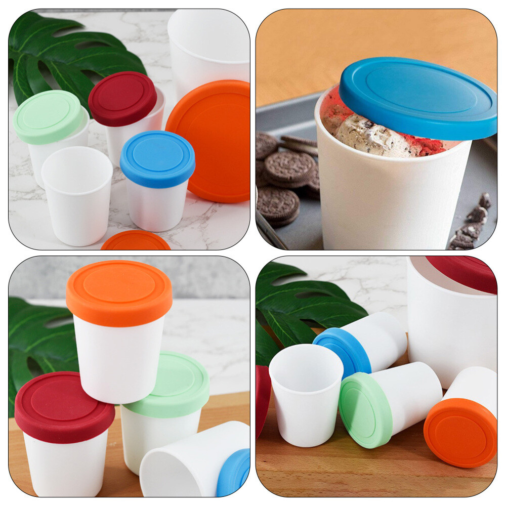4 Pcs Homemade Ice Cream Yogurt Container Cups Stackable Freezer Containers