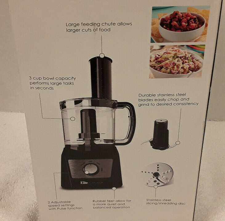 Elite Food Processor 3 Cup Compact Black Stainless Blades Model EFP-7719