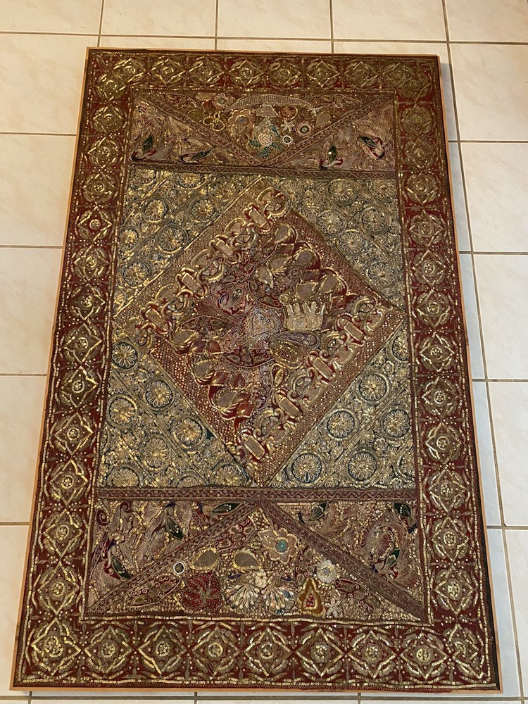 Antique Silver Thread Embroidery Wall Hanging Tapestry