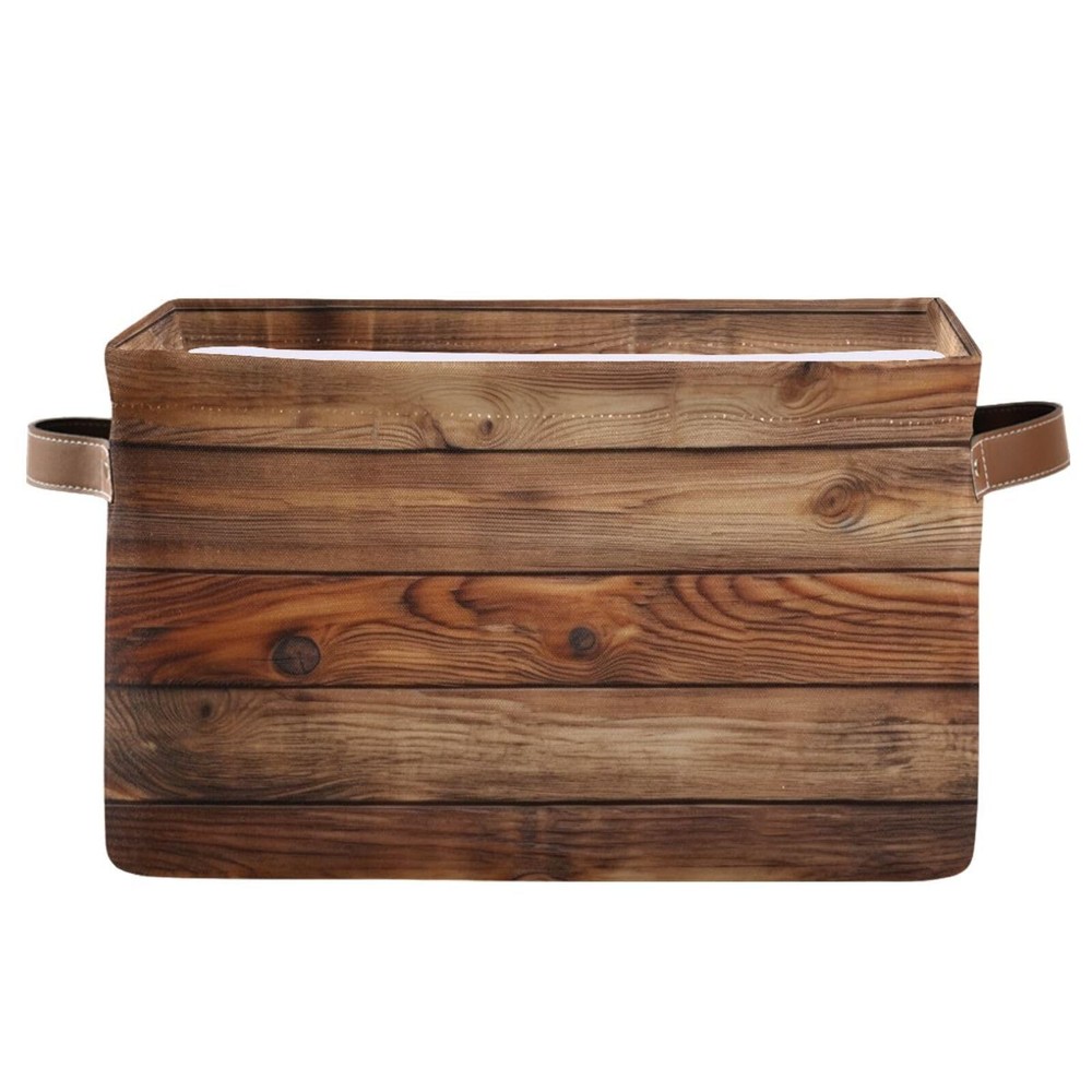 Wood Print (Not Real Wood) Rectangular Retro Vintage Storage Basket Organizer...