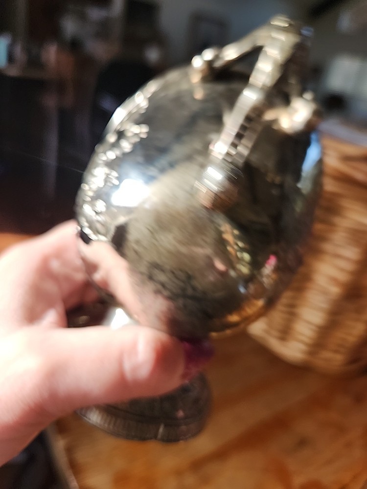 VTG Silver-Plate Scuttle Sugar Bowl Footed Caddy Handled No Scoop