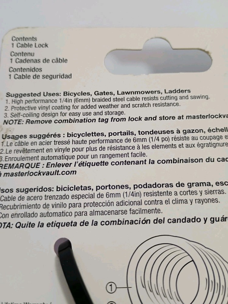 Master Lock Self Coiling Cable Lock Black 4-Feet x 5/16" 8143D