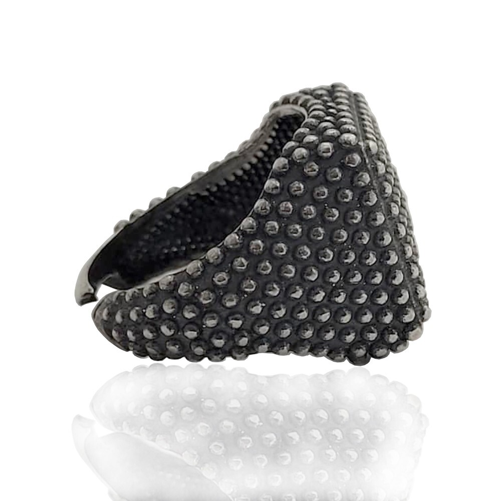 Mens 19x19mm Burnished 925 Silver Square Ring with Microspheres