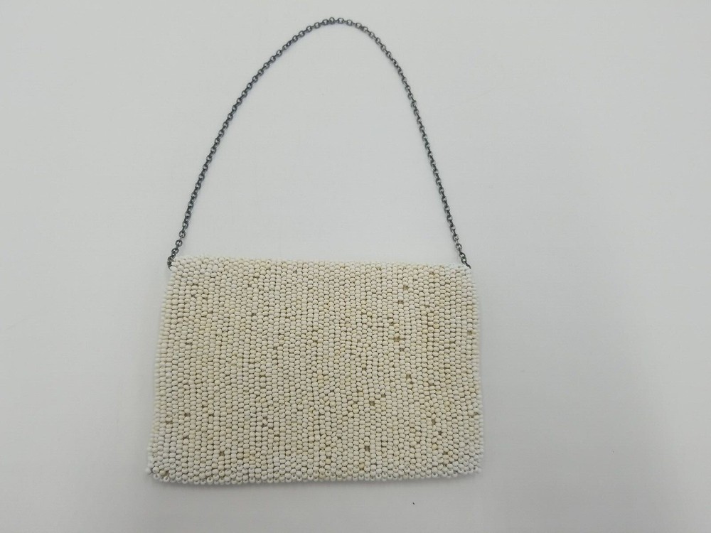 Vintage Micro Beaded Embroidered Flower w/Chain Strap Lined Inside Small Purse