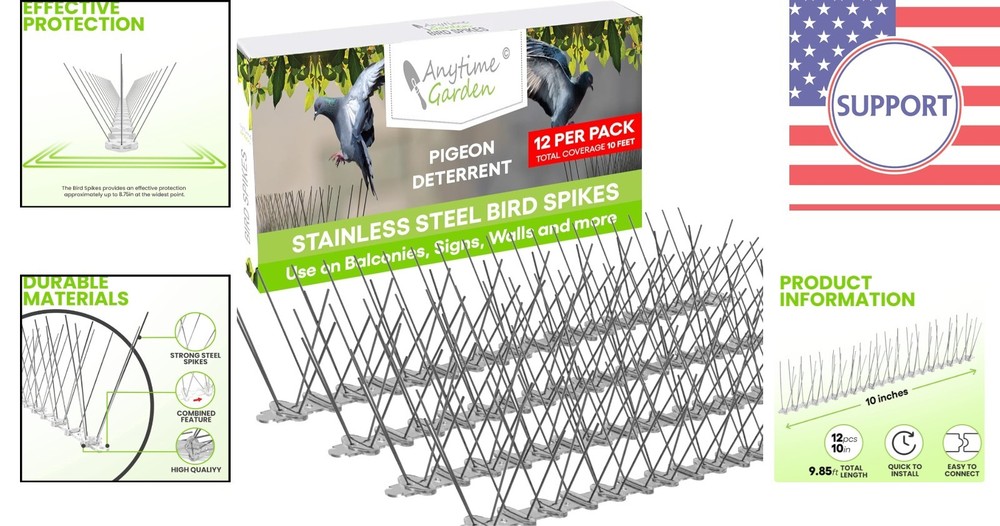 Versatile Bird Spikes - 12 Sections, Easy Install: Perfect for Pigeons & More