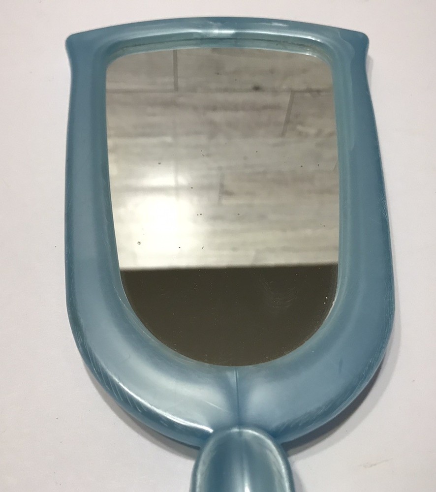 Vintage Blue Handheld 2-Sided Plastic Mirror-Tulip Shaped