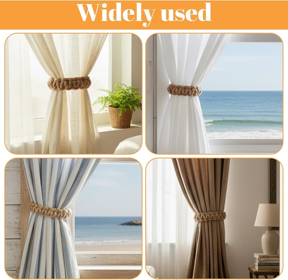 4Pcs Braided Curtain Tiebacks Bohemian Rustic Drapery Holdbacks Boho Window Deco