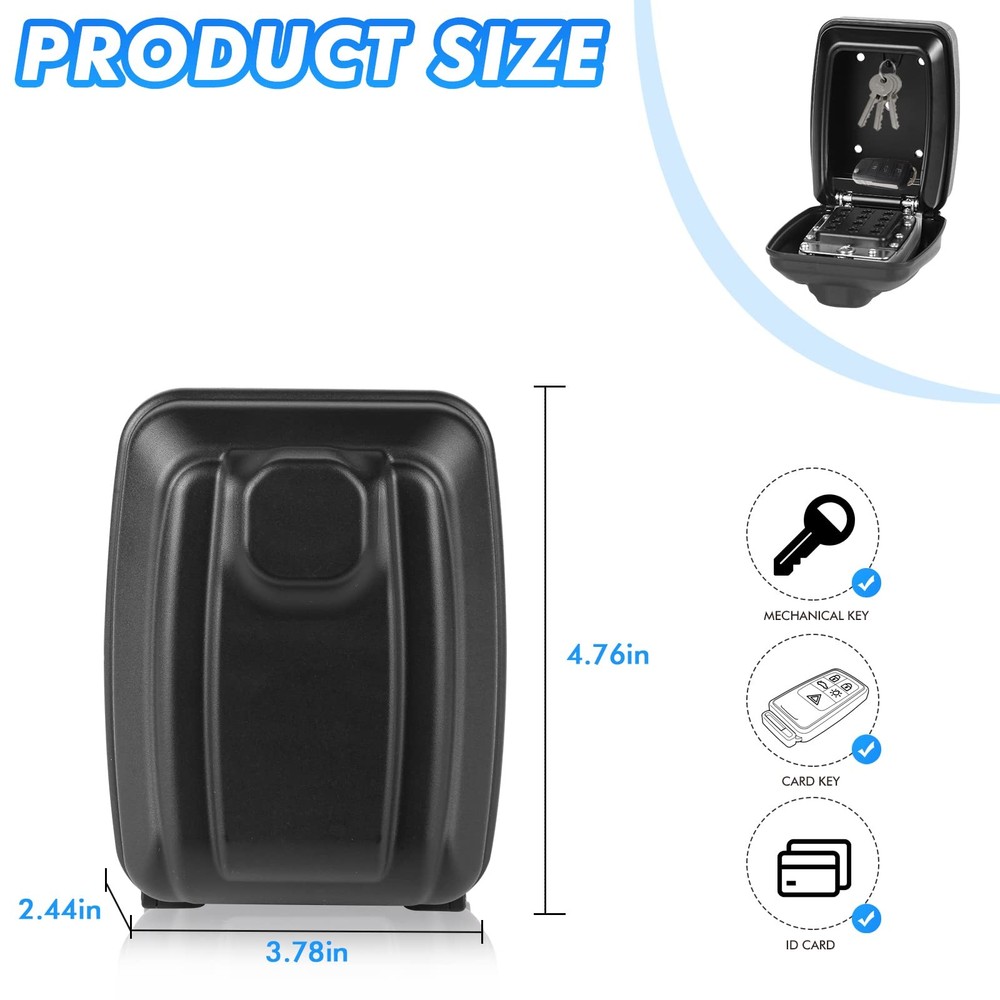 Key Lock Box, Wall Mounted Key Storage Box with 12-Digit Keyboard Combination...