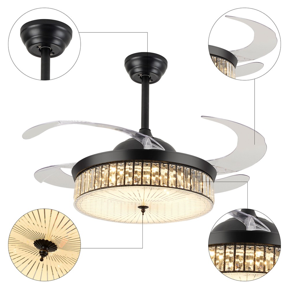 42 Inch Retractable LED Ceiling Fan Light with Remote Control and Timer