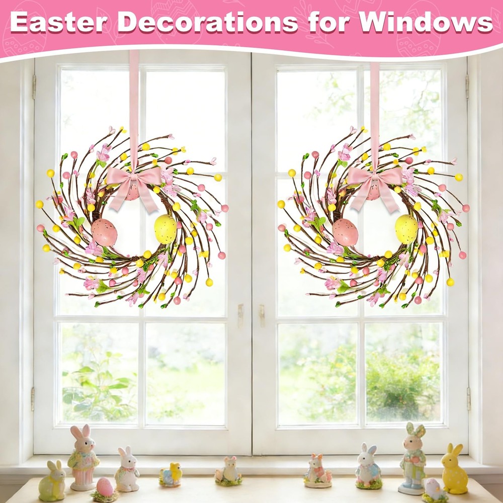 4 Pcs Easter Decorations Small Easter Wreath, 11 Inch Easter Decor Mini Easter..
