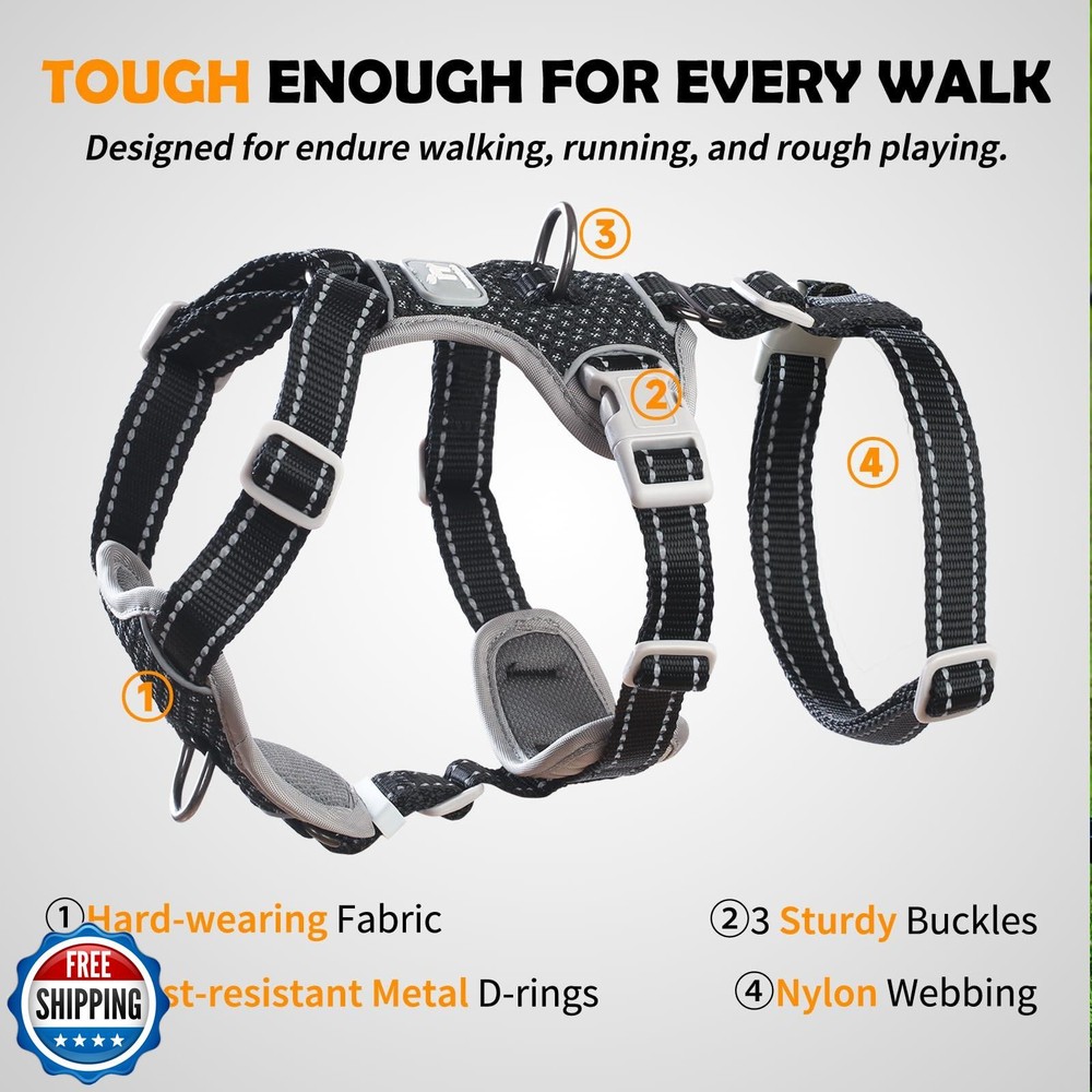 Huntboo Escape Proof Dog Harness – No Pull, No Slip, Fully Reflective, Adjust
