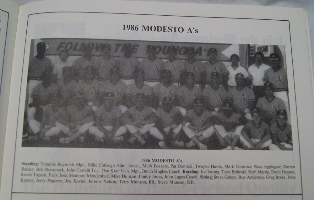 1987 modesto a's official souvenir program writing on cover