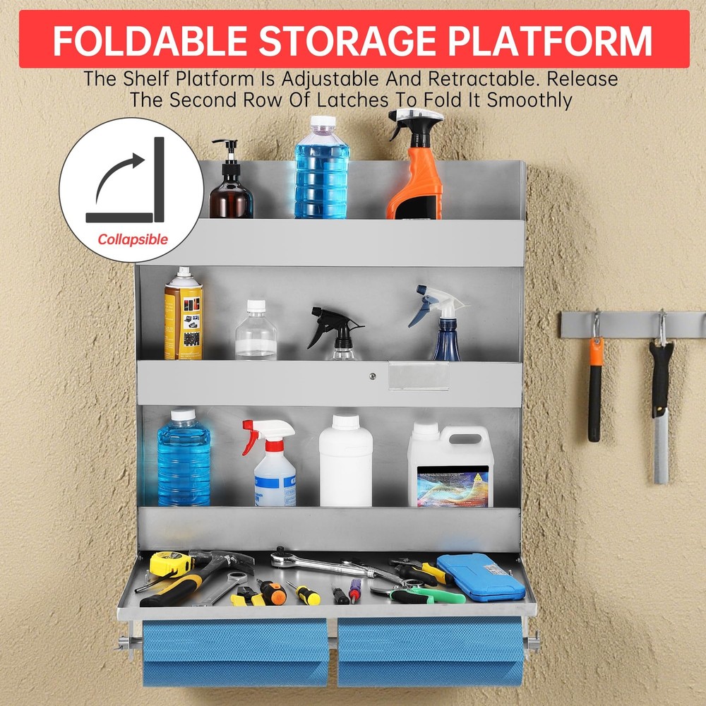 Metal Garage Tool Storage Cabinet Wall Mounted with Foldable Platform Workshop