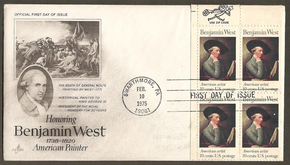 #1553 10c Benjamin West - ArtCraft FDC ZipB4
