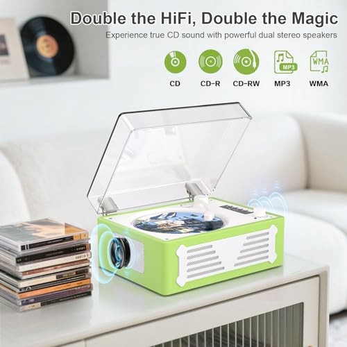 Retro CD Player with Bluetooth Transmitter Receiver, HiFi Stereo Green