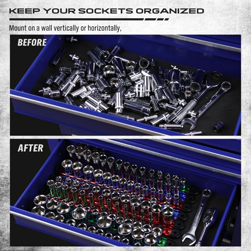 9Pc Detachable Magnetic Socket Trays for Tool Box Drawer 120Pc