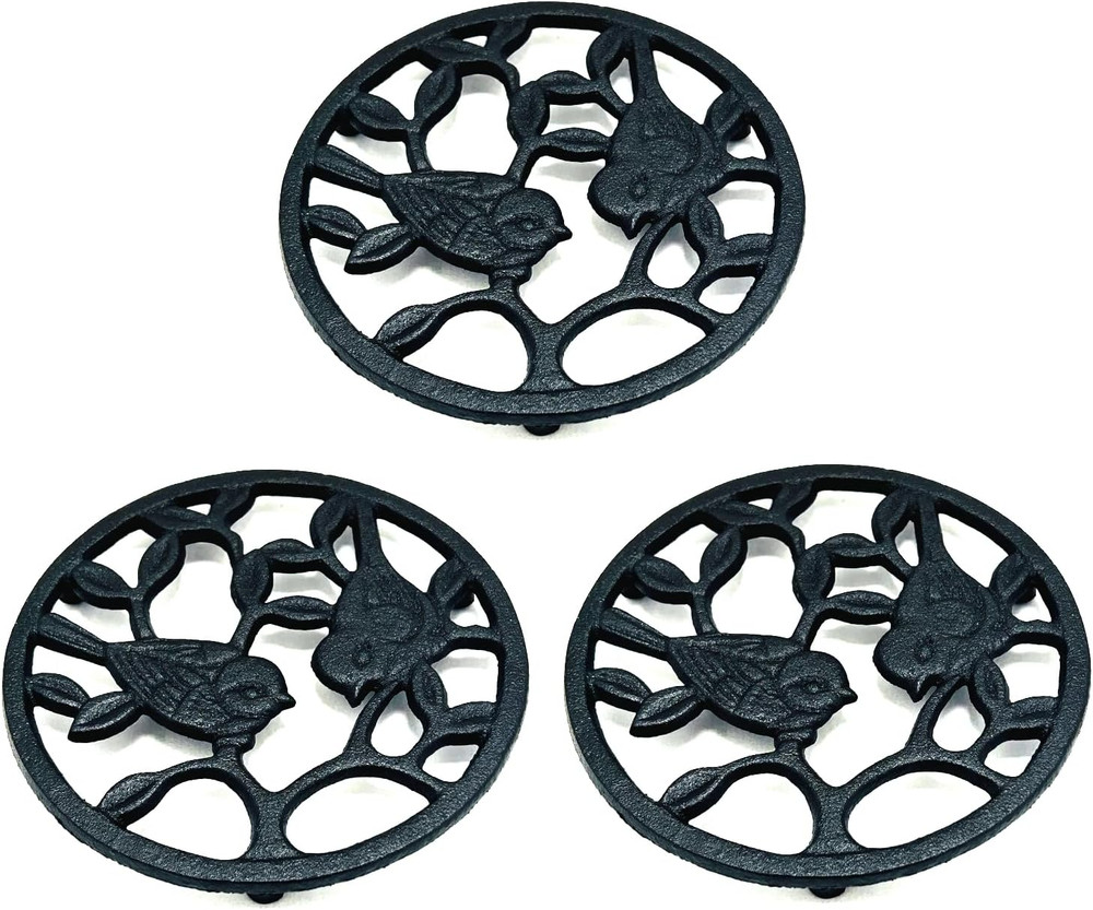 Cast Iron Bird Trivet Set, 3-Pack - Decorative Metal Pot Holders, Rustproof & Ru