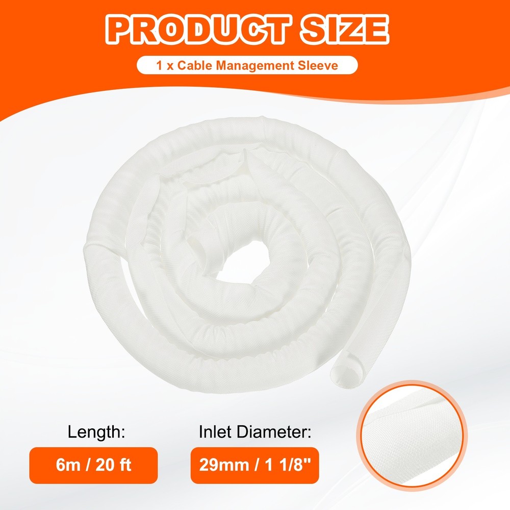 Wire Split Braided Cable Management Sleeve, White (1 1/8" - 20 Feet)