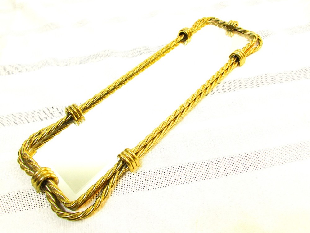 VINTAGE SOLID BRASS DOUBLE ROPE LONG HANGING OR VANITY TOP MIRROR