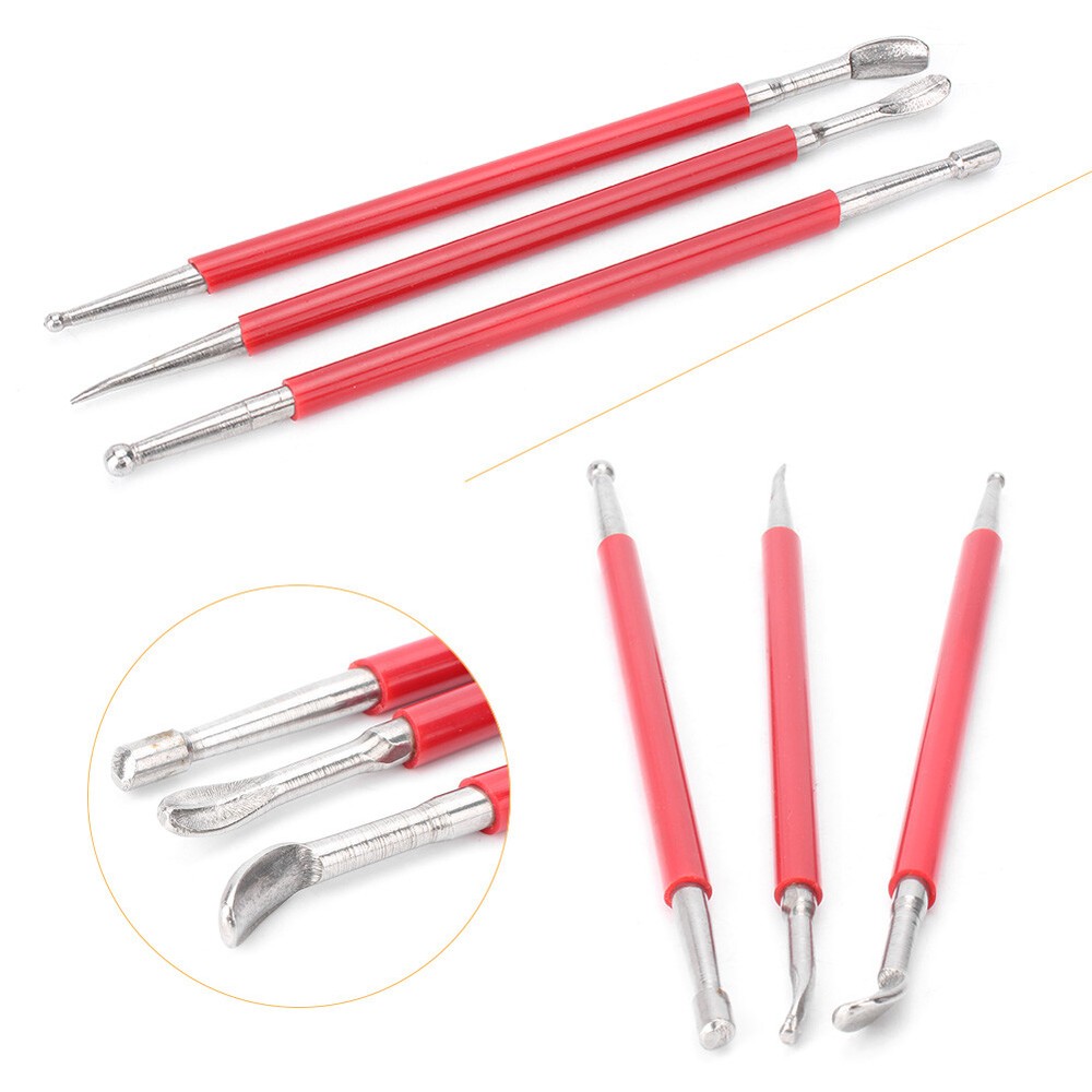 3PCS/Set Leather PMC Craft Modelling Splicing Embossing Spoon & Carving Tool Kit