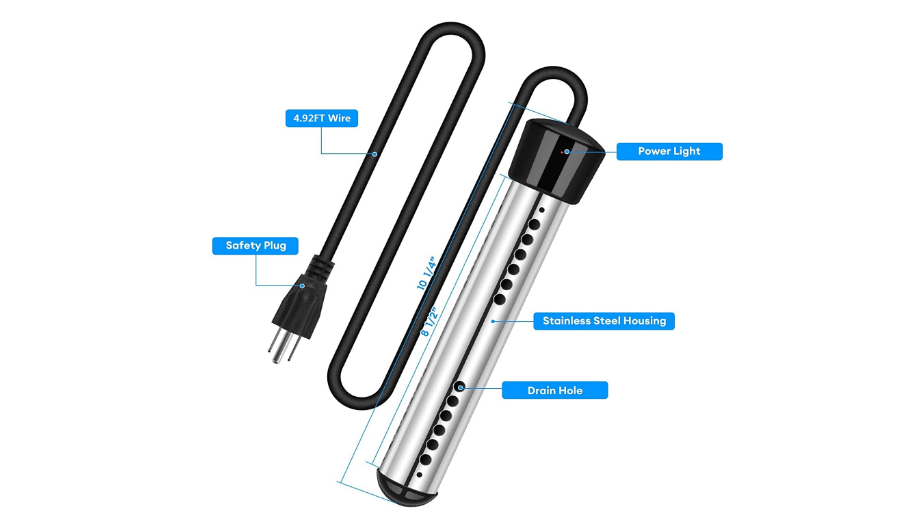 Electric Pool Water Heater Portable Hot Bath Tub Warmer Heating Element 1500W