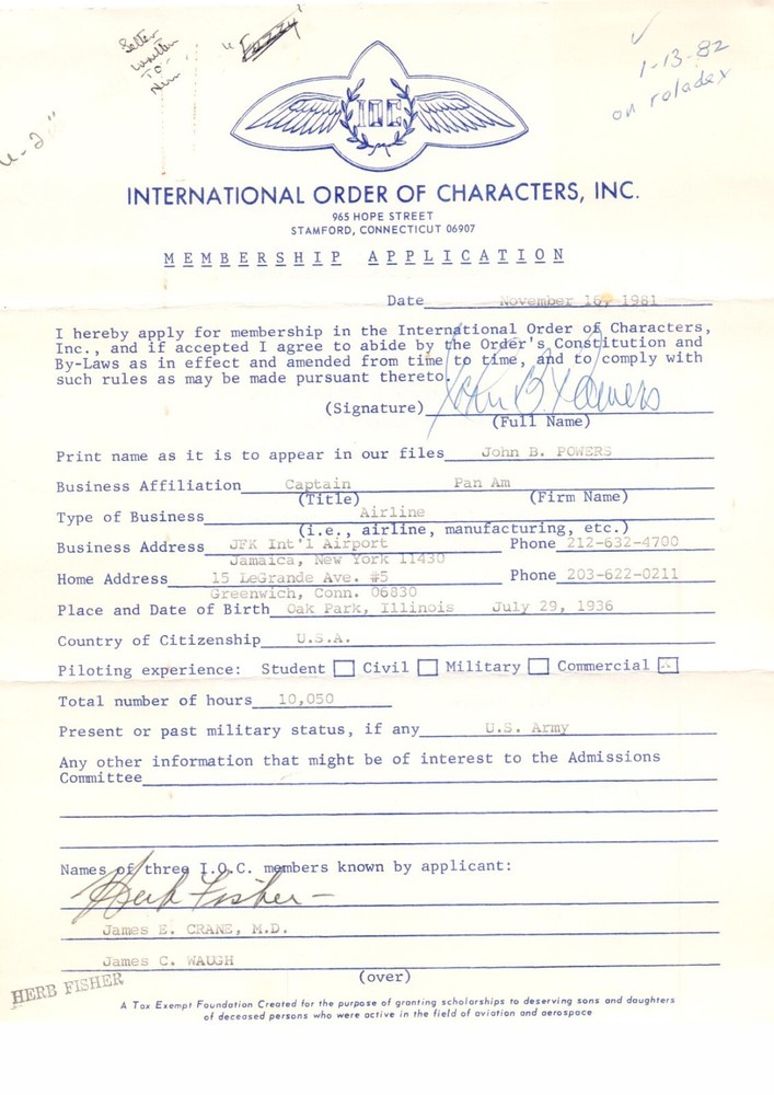 Herbert O. Fisher Signed Document Historical Aviation