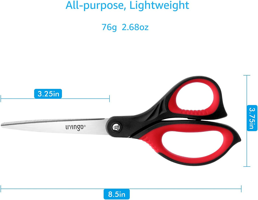 8.5" Scissors All Purpose, 3 Pack Ultra Sharp Blade Shears, Professional Ergonom