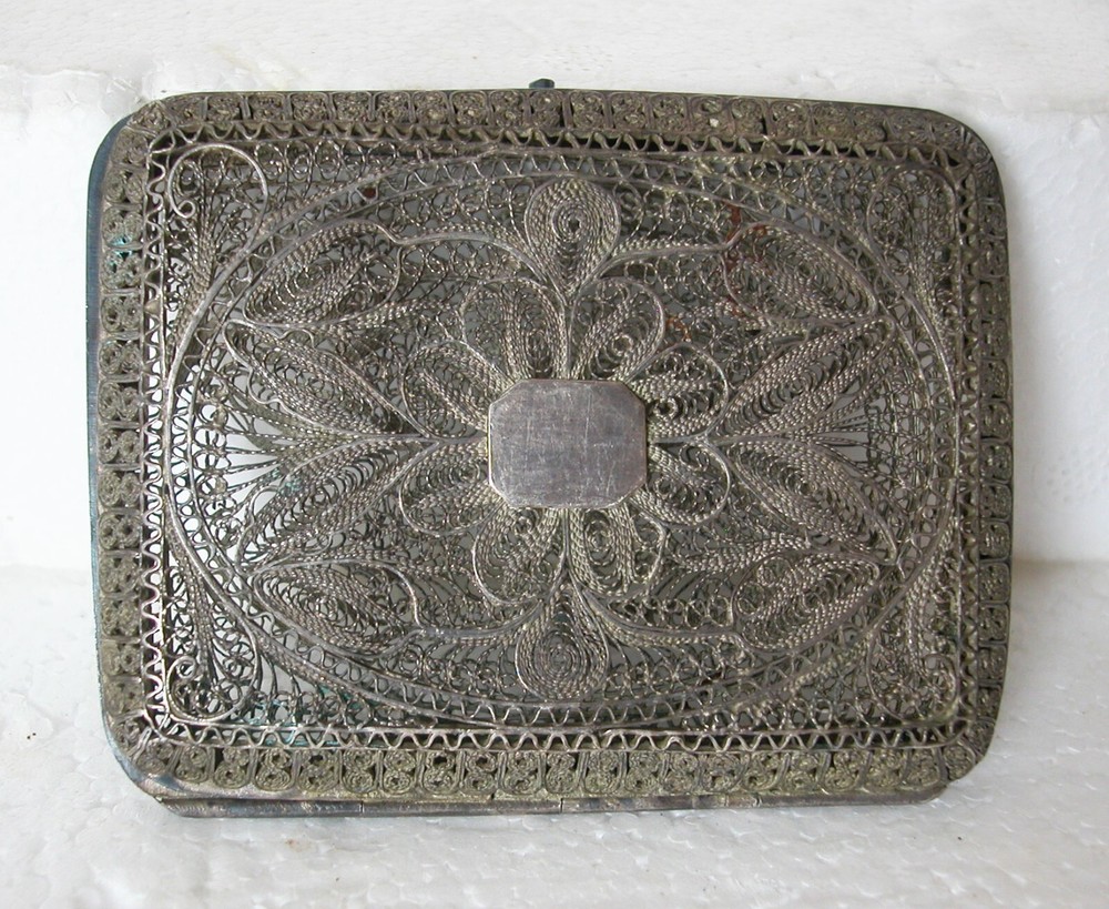 Antique Silver Hand Made Filigree Cigarette Case Box