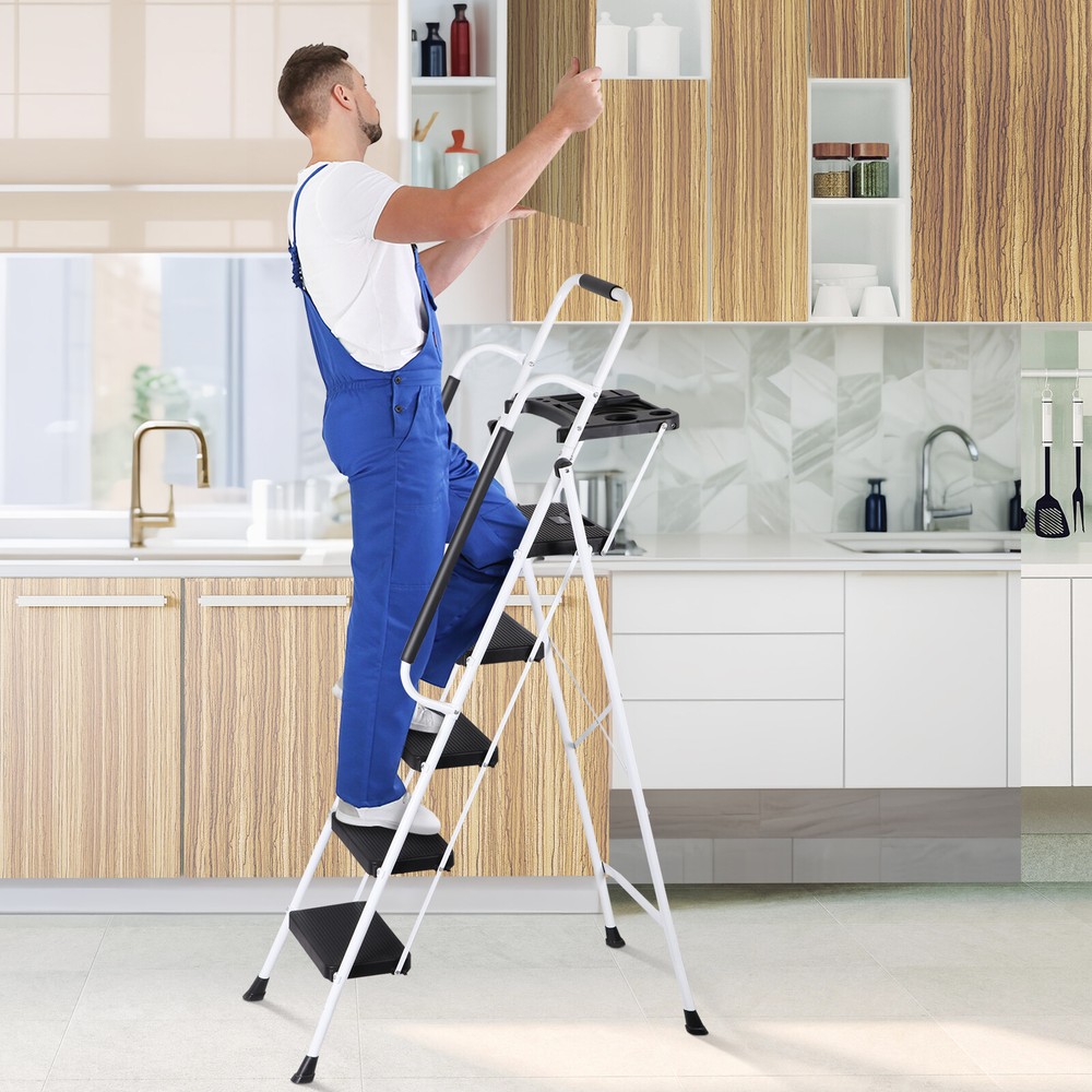 Step Ladder Folding 5-Step Ladder with Tool Platform Step Stool Lightweight