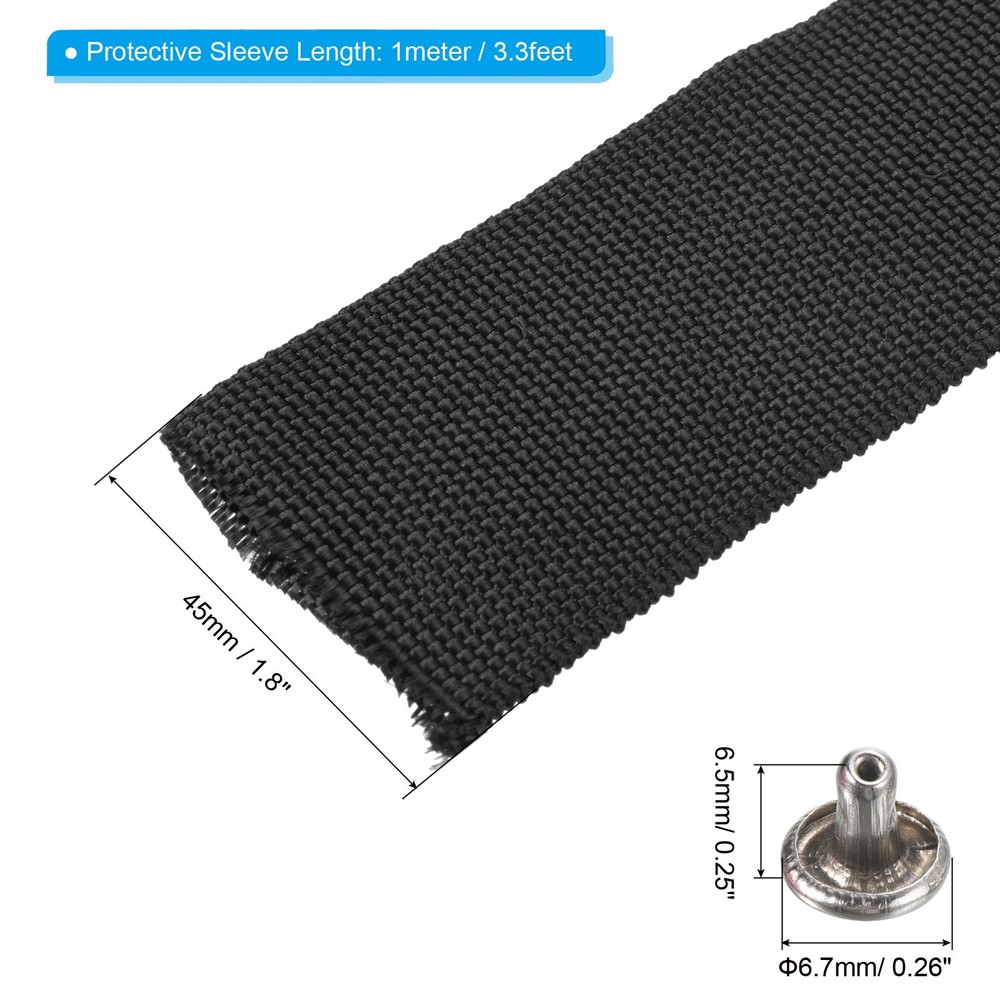 3.3Ft*45mm Polyester Rope Protector Cable Cover Rope Protective Sleeve Black