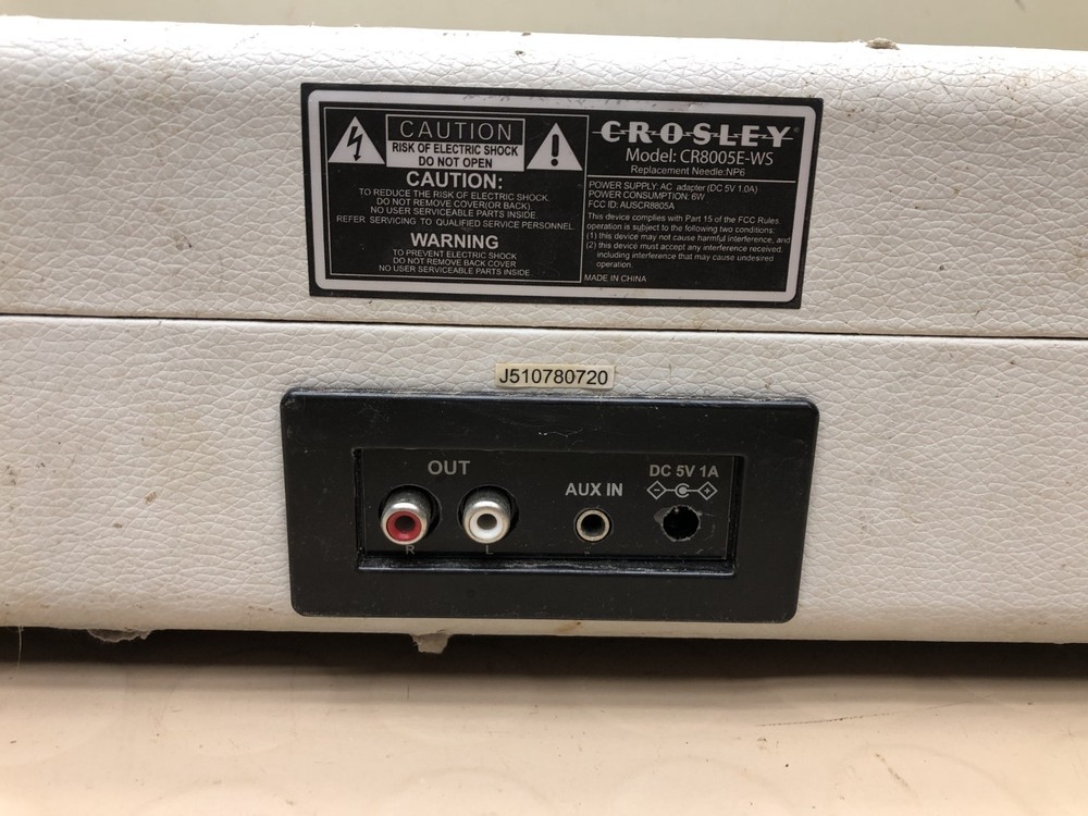 Crosley Record Player CR8005E-WS- No Power Cord - Untested