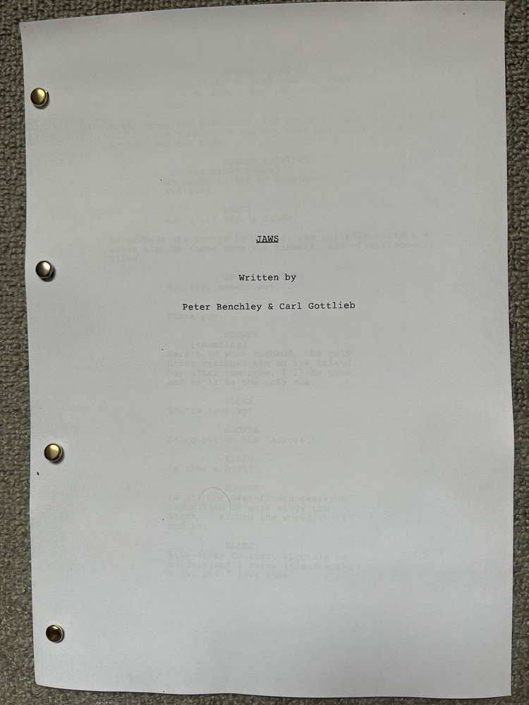 Jaws Film Script. Richard Dreyfuss, Roy Scheider, Robert Shaw.