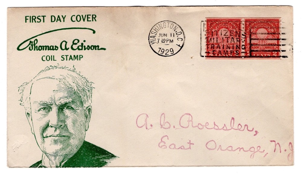 #656 Coil Edison Electric Light 1929 FDC - #2 A.C. Roessler