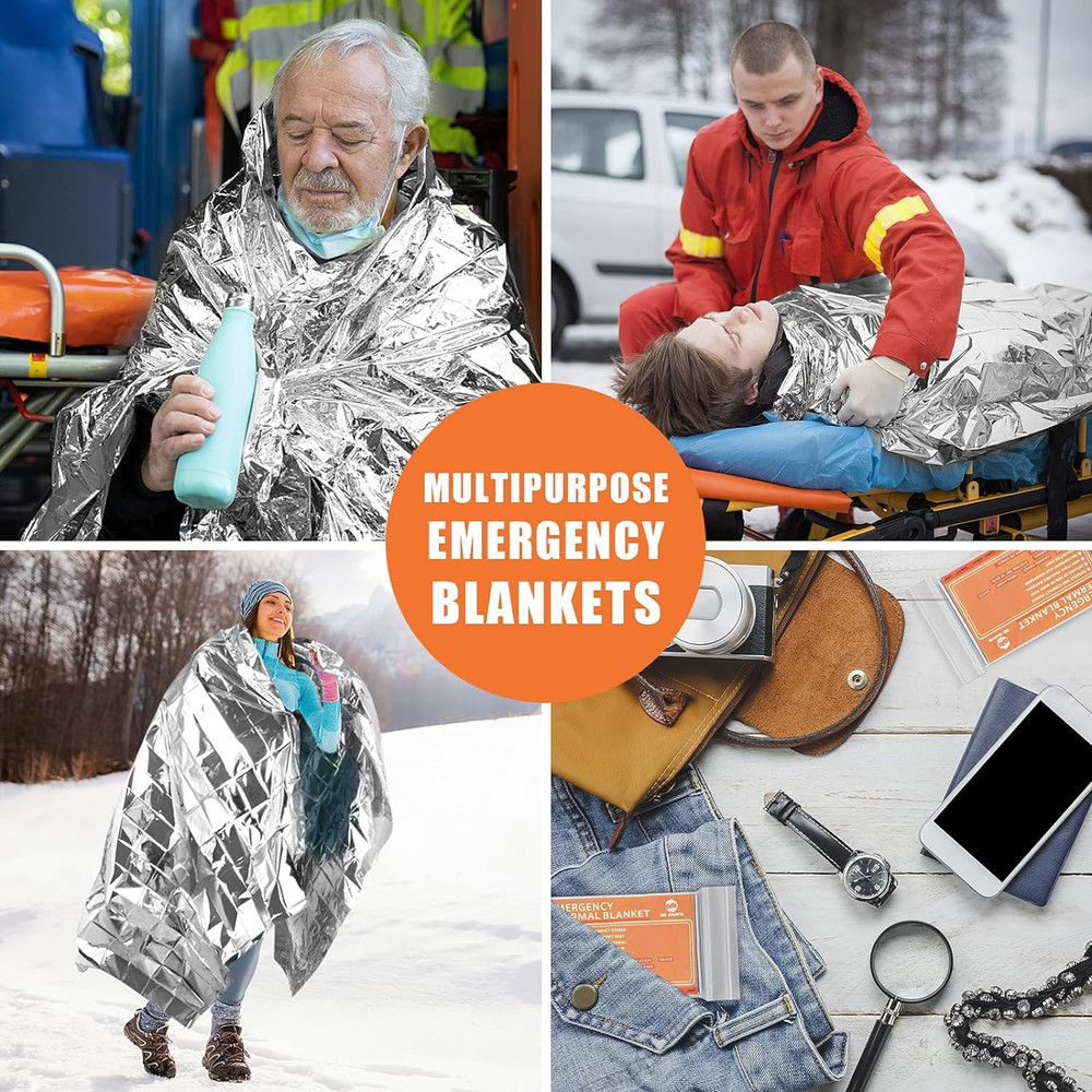 Mylar Thermal Blankets - Space Blanket Survival Kit (4-Pack)