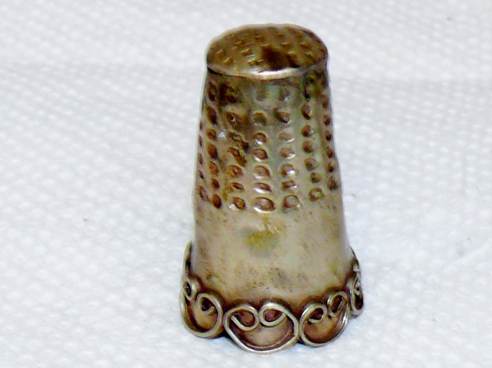 Antique Sterling Silver 925 Thimble Mexico Applied Scroll Scalloped 2.75 Grams