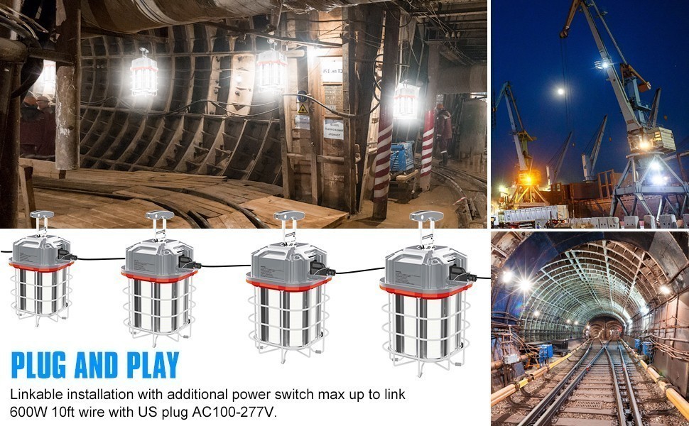 80W LED Temporary Work Light Linkable Constructions Jobsite Industrial Lighting